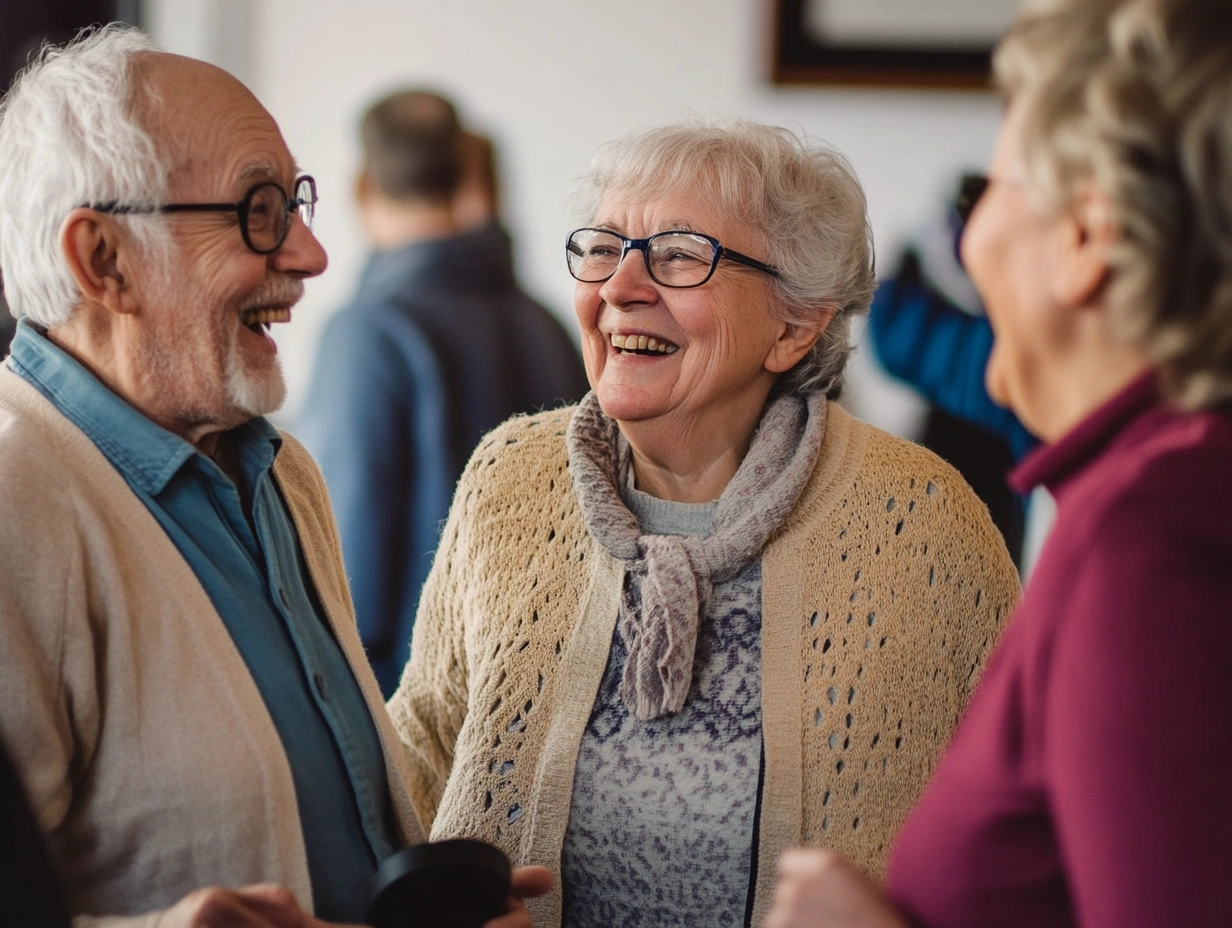 Щасливі пенсіонери спілкуються після тренування