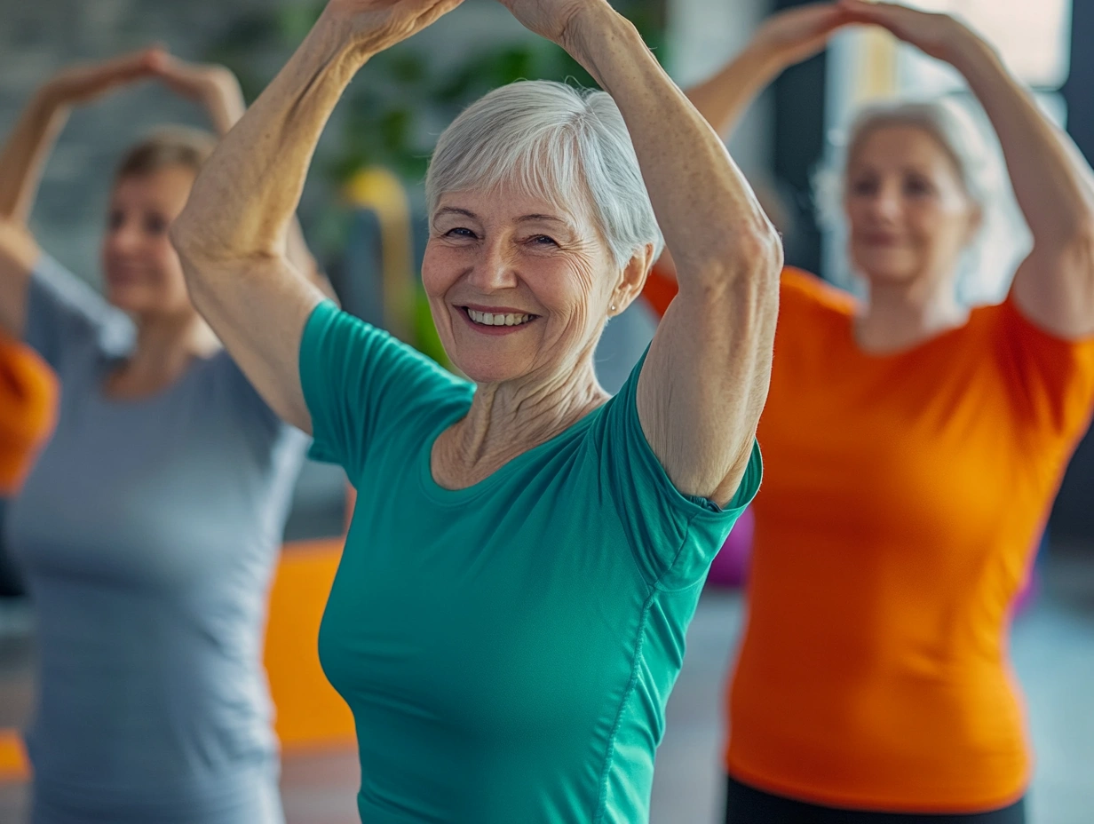 Літні люди виконують фізичні вправи